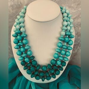 Turquoise and Teal Ombre Three Strand Acrylic Necklace